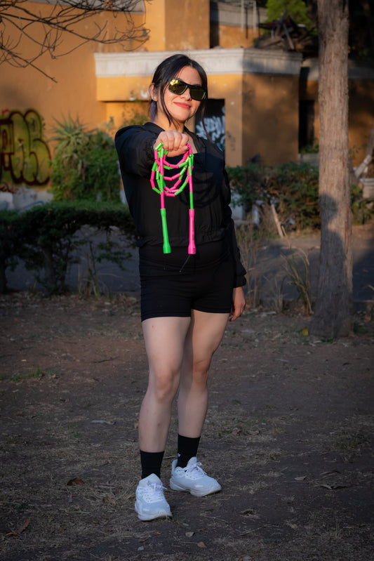 Cuerda para saltar Segmentada - Rosa con Verde Neón (Multicolor)